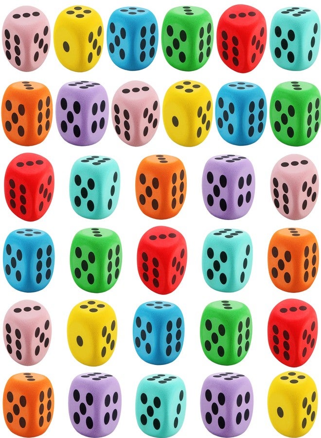 Cotiny 32 Pack 2.36 Inch Large Dice Set Colorful Giant Dice EVA Foam Jumbo Dice for Classroom Math Teaching Game Casino Halloween Party, 8 Colors - Image 1